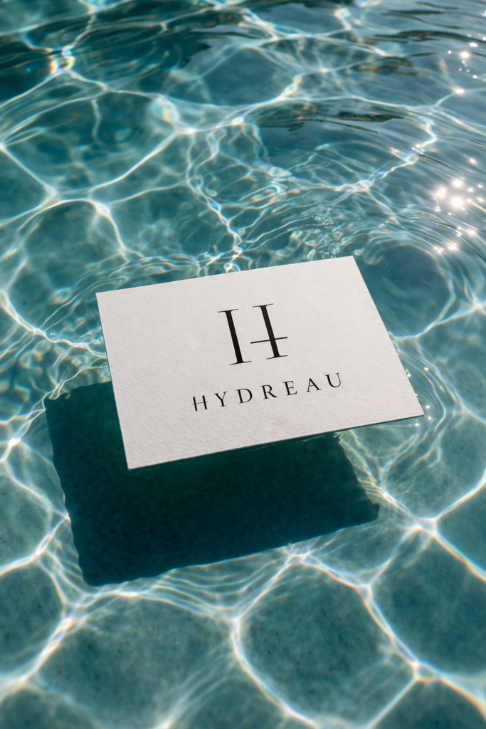 Hyderau businesscard floating in a pool